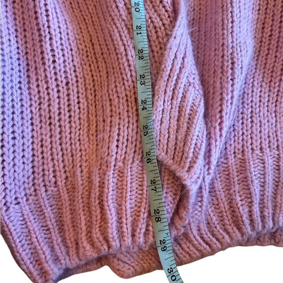 Lavender Chunky Knit Cardigan Sweater “ROCK & LOVE” Graphic Oversized Boho M/L - Picture 3 of 4